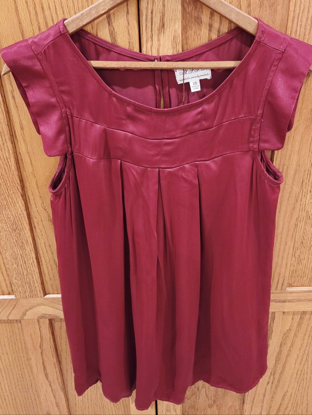 MSSP Pleated Burgundy Satin Blouse XS NWT